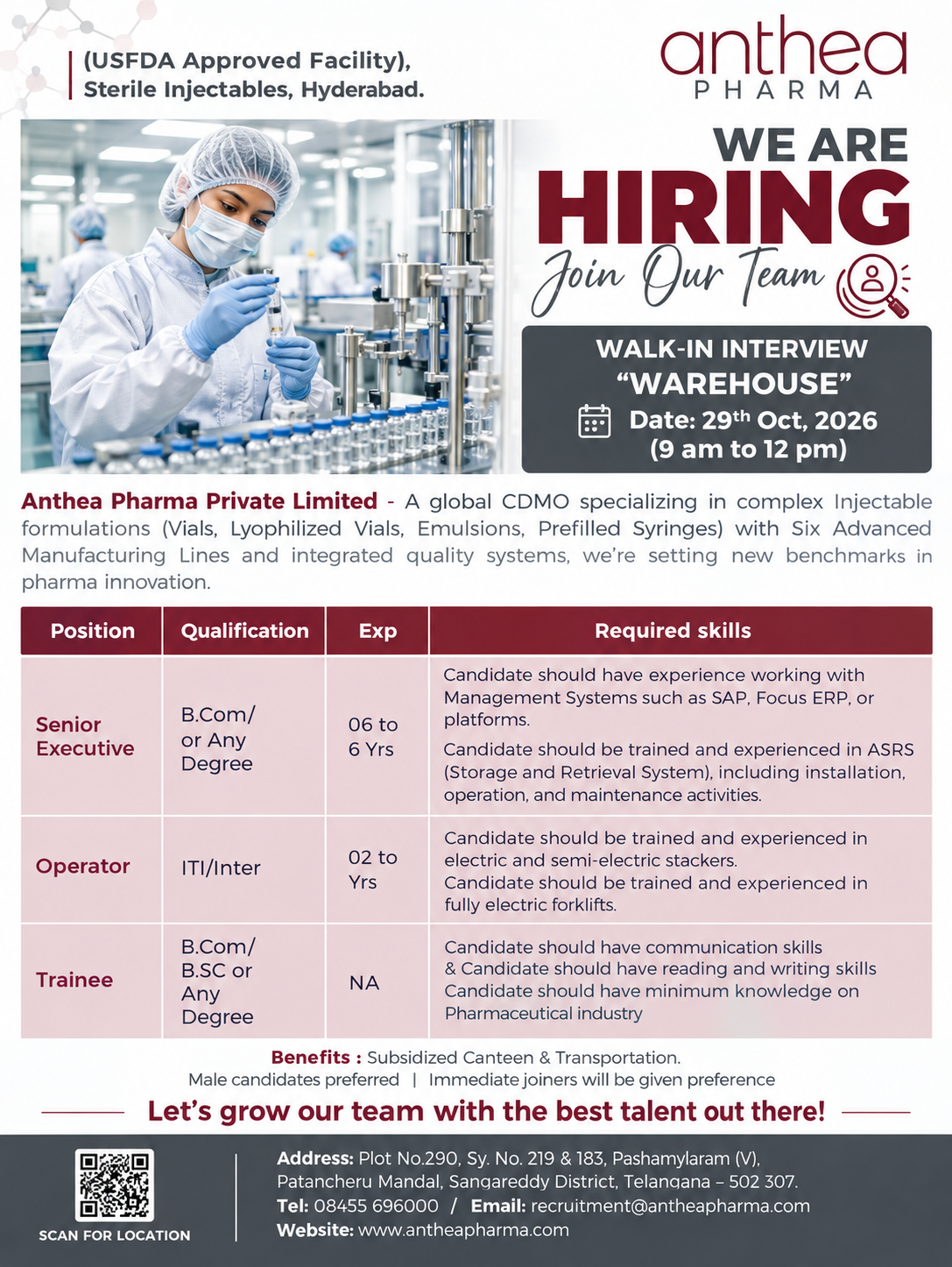 Anthea Pharma Walk-In Interview 2026