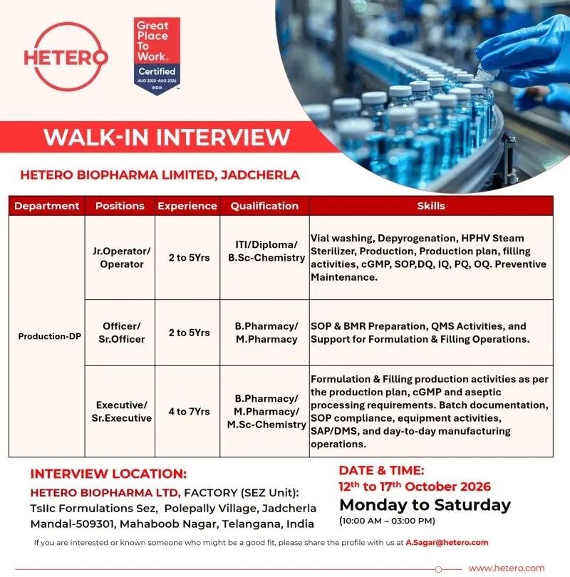 Hetero Biopharma Walk-In Interview