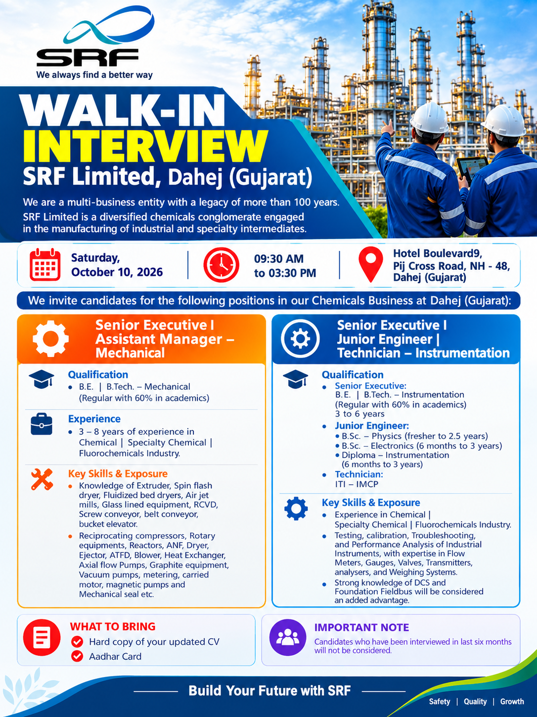 SRF Limited Walk-In Interview 2026