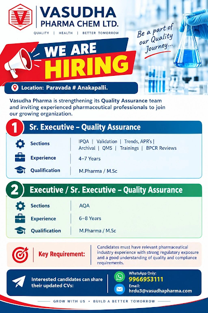 Vasudha Pharma Chem Ltd Recruitment 2026 