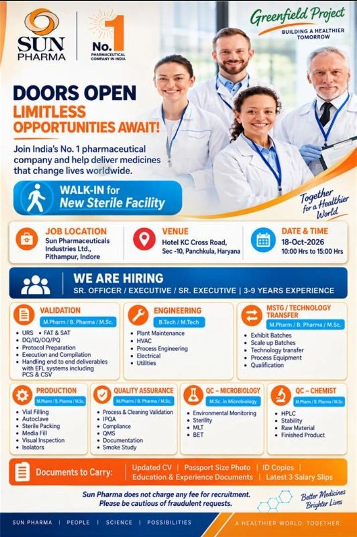 Sun Pharma Walk-In Interview 2026