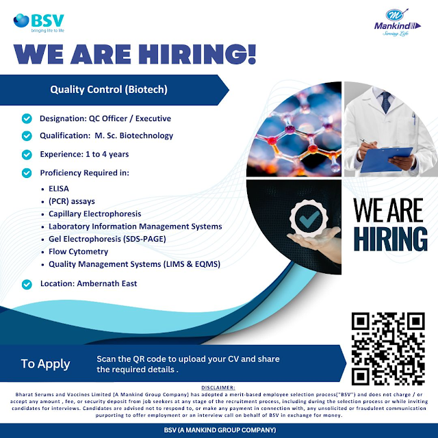 BSV QC Biotechnology Jobs 2026 