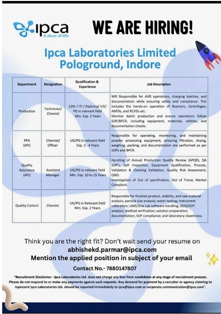 Ipca Laboratories Recruitment 2026