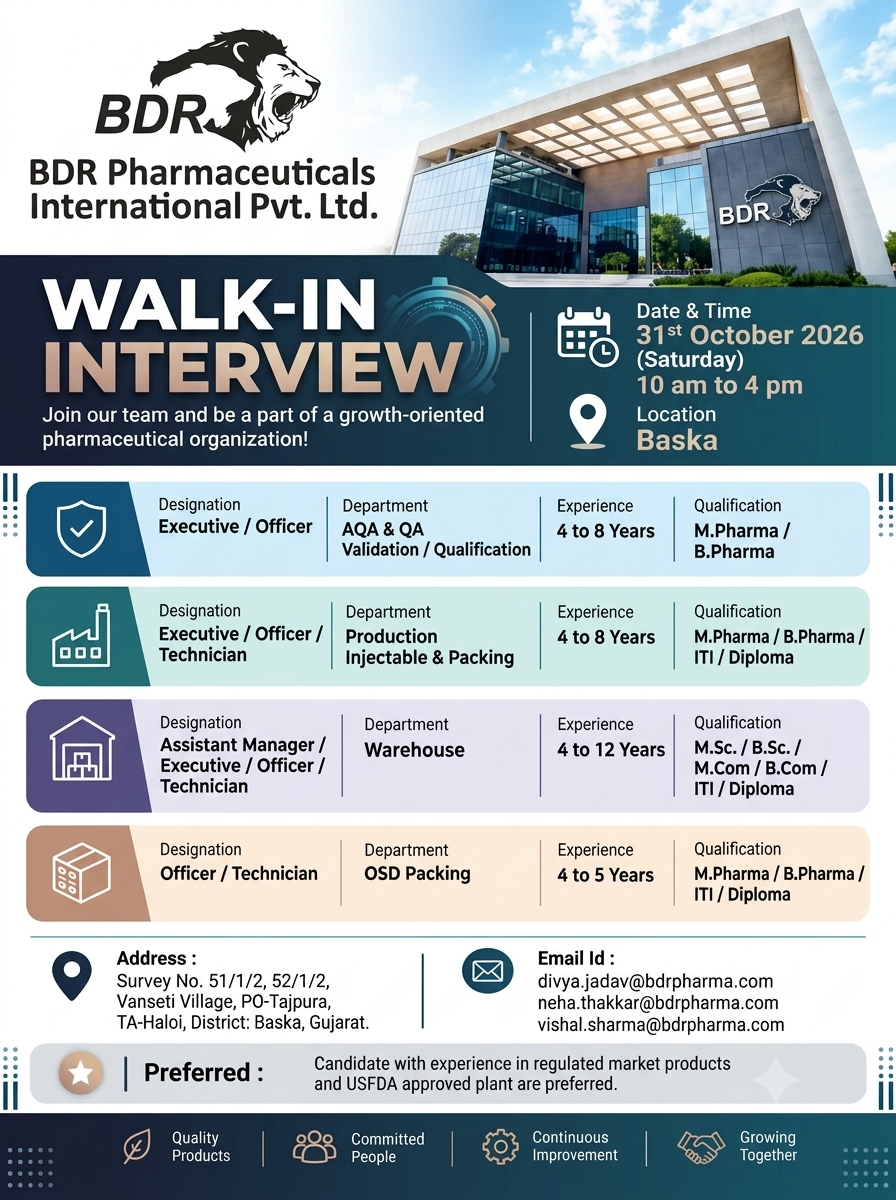 BDR PHARMACEUTICALS WALK-IN INTERVIEW 2026