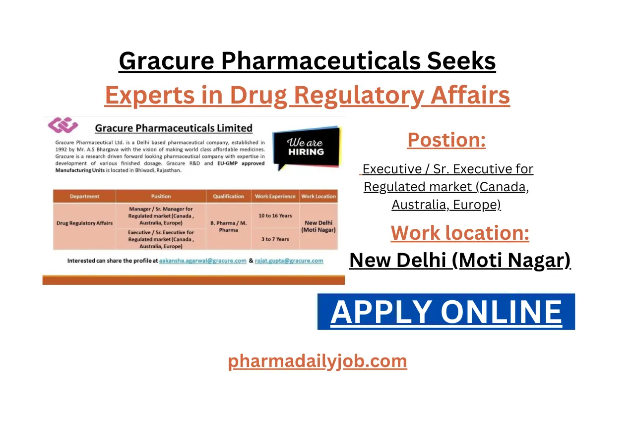 Gracure Pharmaceuticals Seeks Experts in Drug Regulatory Affairs