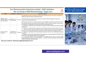 Sun Pharma R&D Biotechnology Career Opportunities 2025