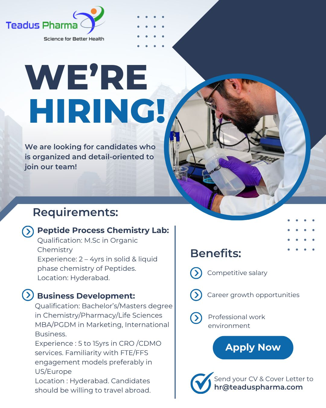 Teadus Pharma – Research Associate & Scientist Jobs in Peptide Chemistry