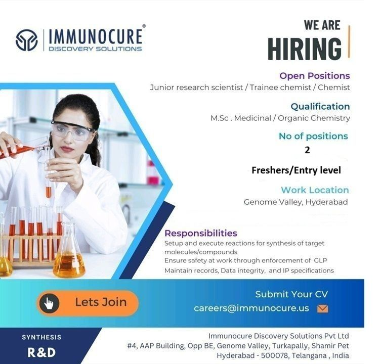 Immunocure is Hiring Fresher Chemists
