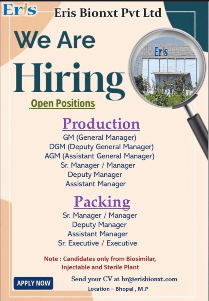 Eris Bionxt Pvt Ltd Hiring