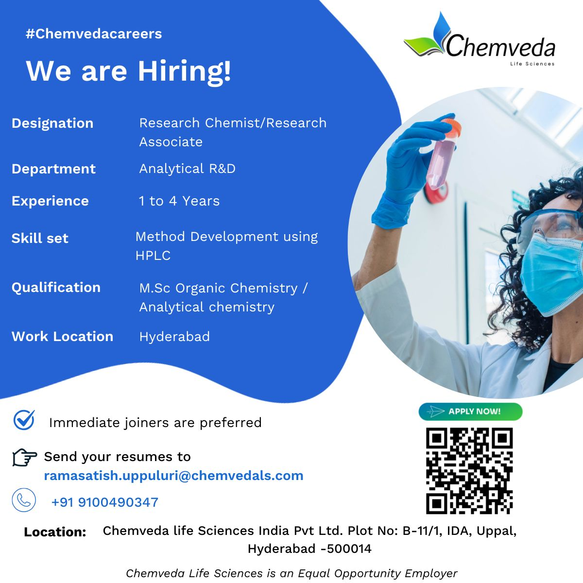 Chemveda Life Sciences Hiring