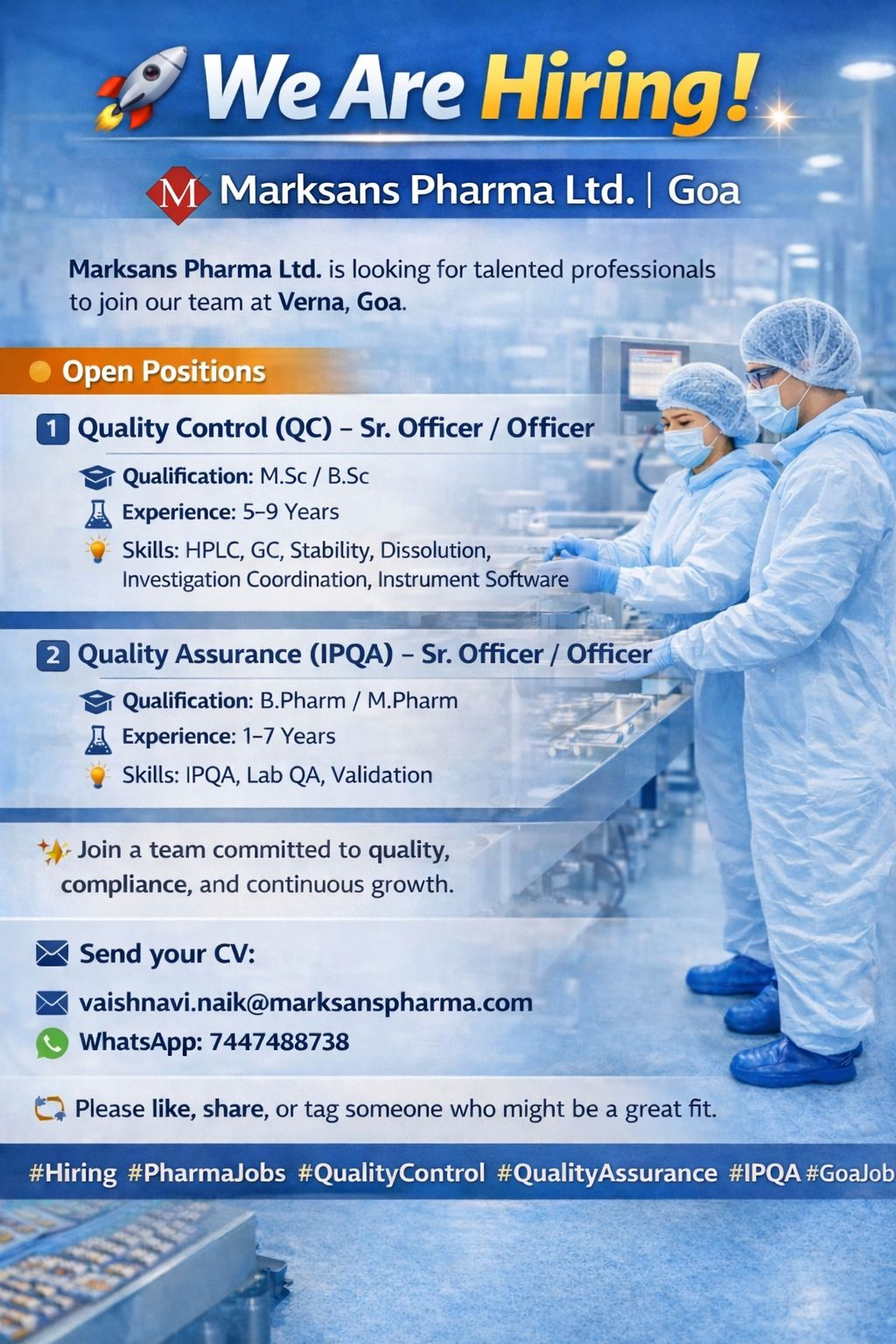 Marksans Pharma Ltd. Hiring