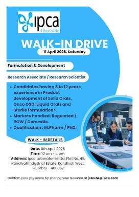 Ipca Laboratories Walk-In Interview 2026