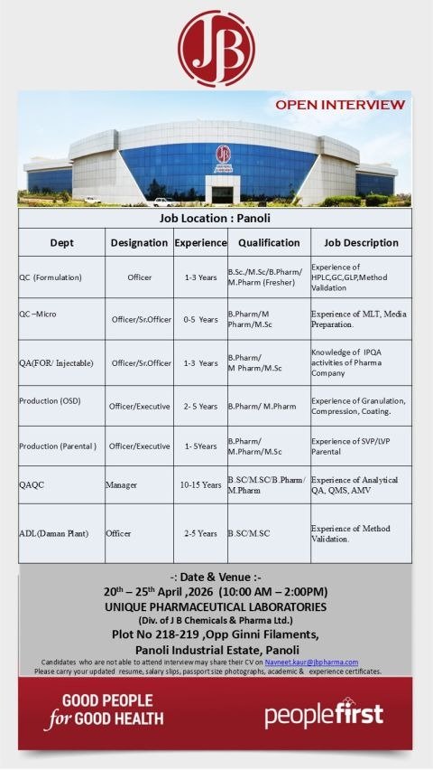 JB Pharma Walk-In Interview