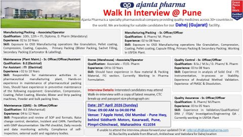 Ajanta Pharma Walk-In Interview 2026