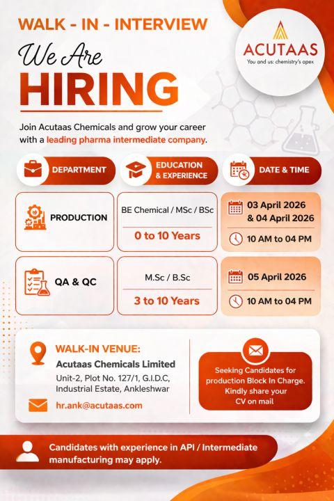 Acutaas Chemicals Hiring 2026