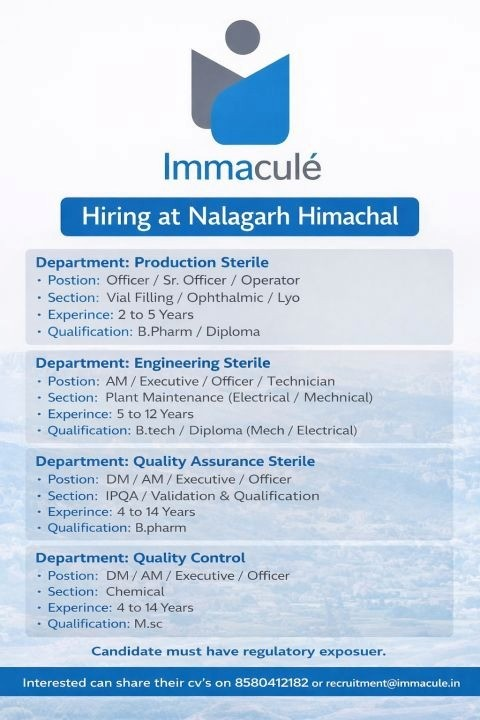 Immacule Lifesciences Hiring 