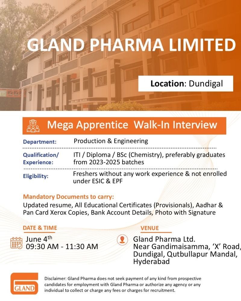 Gland Pharma Mega Apprentice