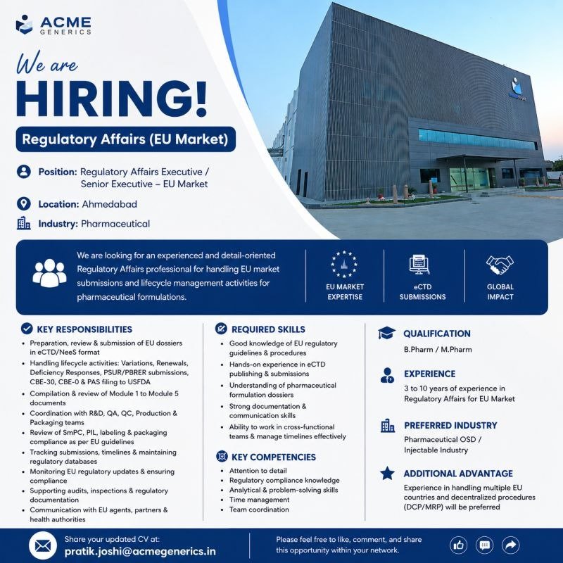 ACME Generics Hiring Regulatory
