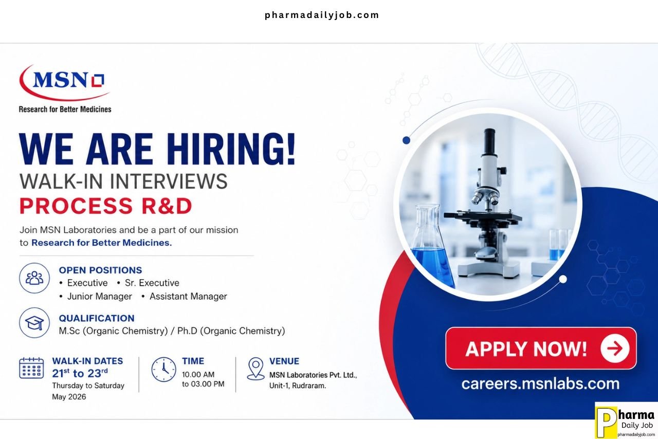 MSN Laboratories Walk-In Interview