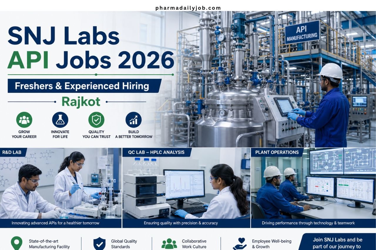 SNJ Labs API Jobs, Pharma Jobs Rajkot, API Manufacturing Careers, QC Jobs Pharma, R&D Chemistry Jobs, Gujarat Pharma Jobs