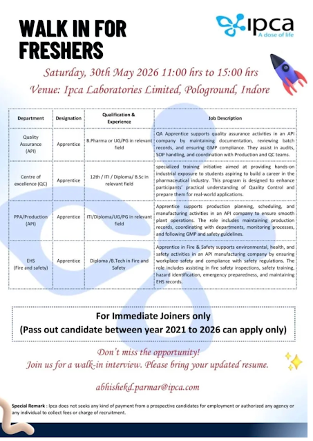 Ipca Laboratories Walk-In Interview