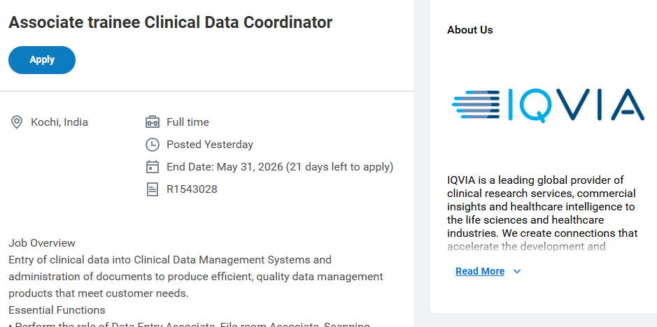 Associate Trainee Clinical Data Coordinator