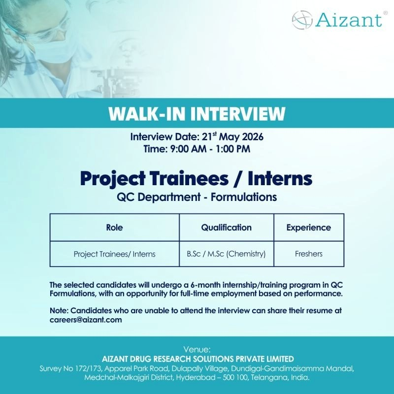  QC Project Trainees / Interns at Aizant