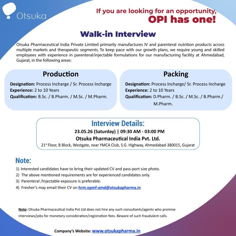 Otsuka Pharma Walk-In 2026
