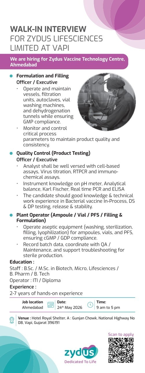 Zydus Lifesciences Walk-in Interview