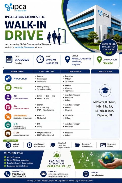 IPCA Laboratories Walk-In Interview 2026