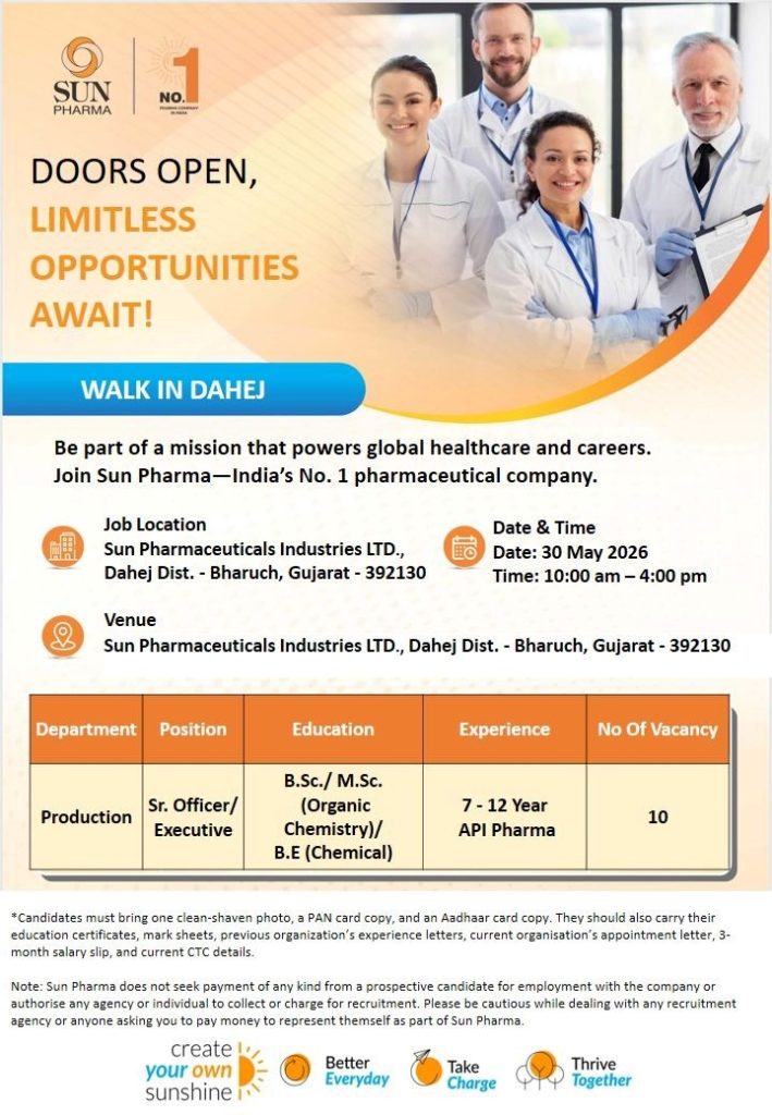 Sun Pharma Walk-in 2026