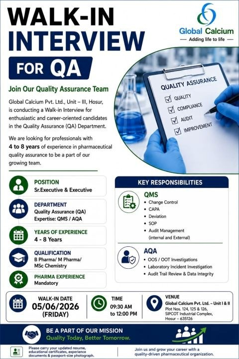 Global Calcium Walk-In Interview 2026