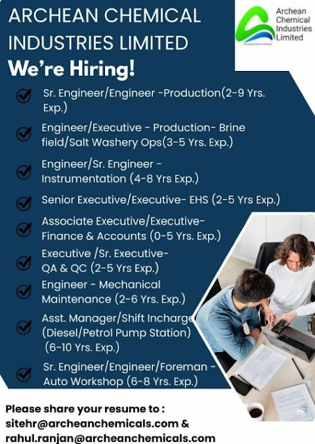 Archean Chemical Industries Hiring 