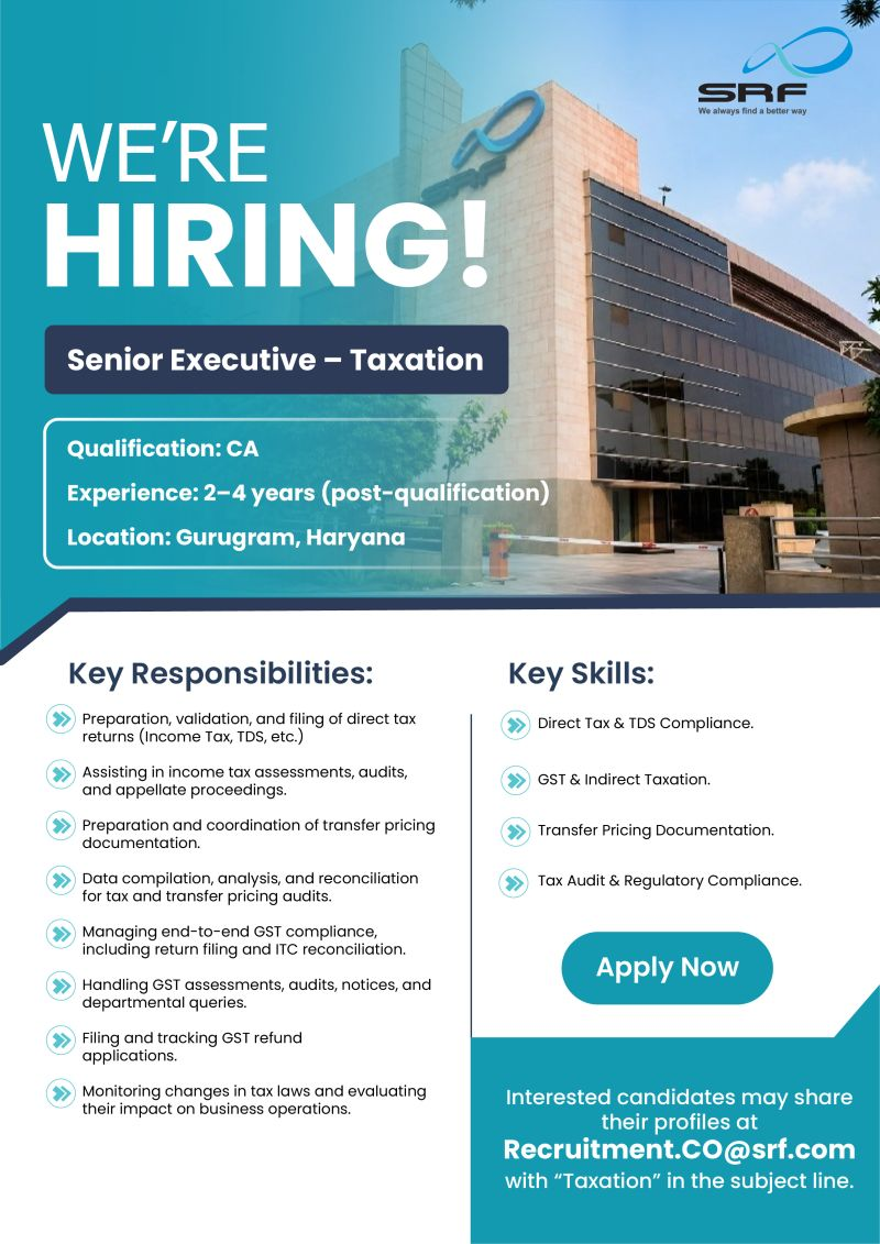 SRF Limited Taxation Jobs