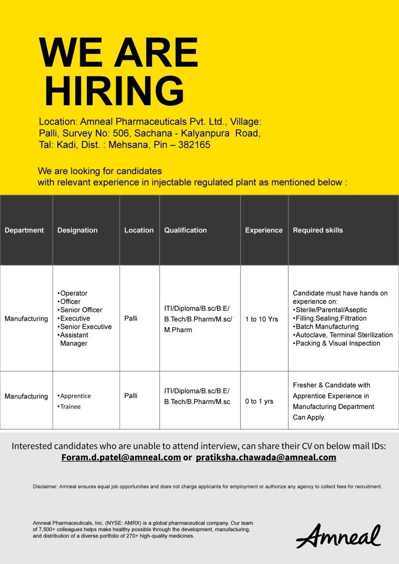 Amneal Pharmaceuticals Hiring