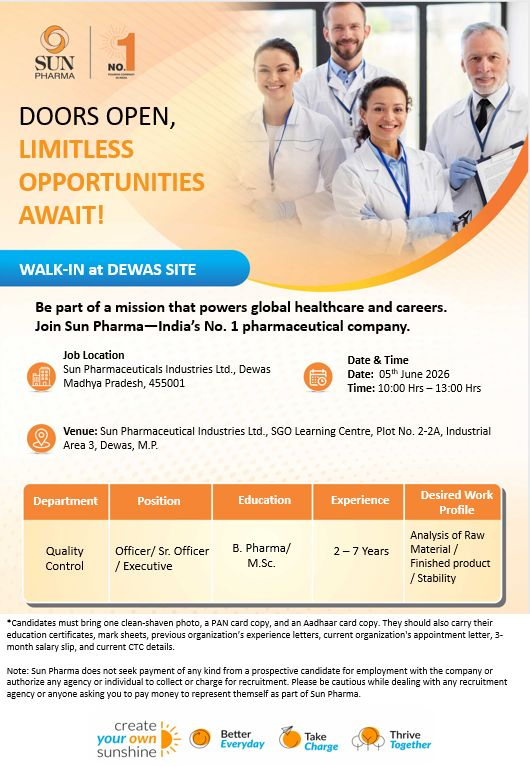 Sun Pharma Walk-in Interview 2026