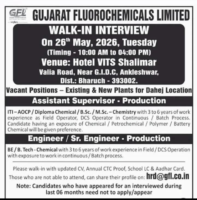 Gujarat Fluorochemicals Limited Walk-In Drive 2026