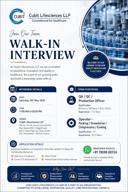 Cubit Lifesciences Walk-In Interview 2026