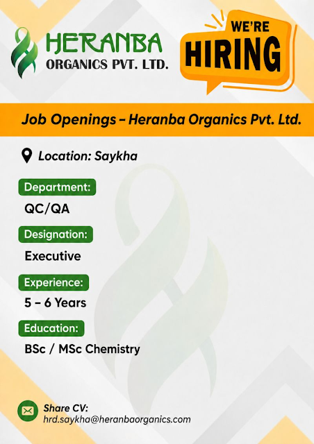 Heranba Organics Hiring QC & QA Executive 2026