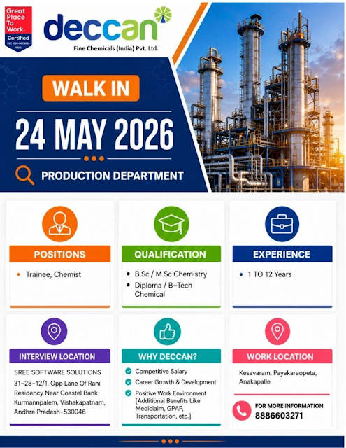 Deccan Fine Chemicals Production Department Recruitment Notification.