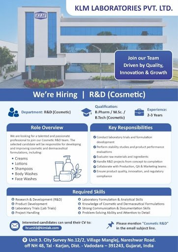 Cosmetic R&D Executive Job at KLM Laboratories Pvt. Ltd.