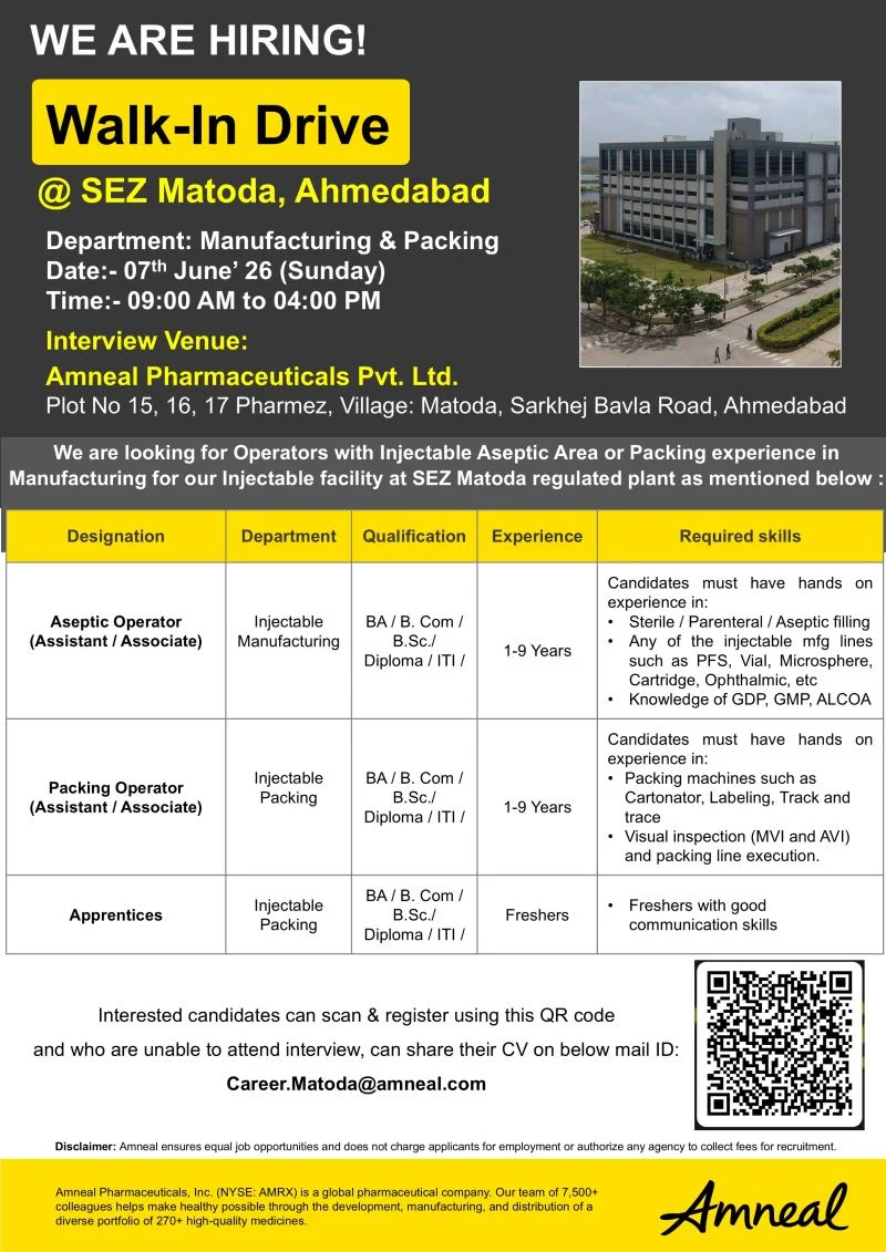 Amneal Pharma Walk-In Ahmedabad 2026