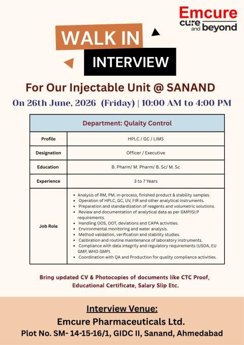 Emcure Pharma Walk-In Drive 2026
