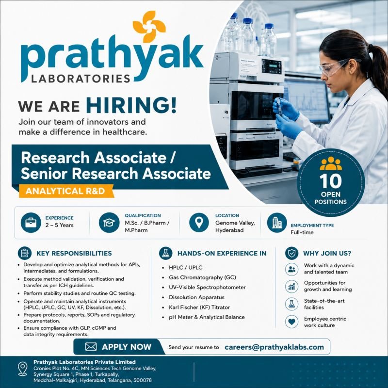 Prathyak Laboratories Hiring 2026
