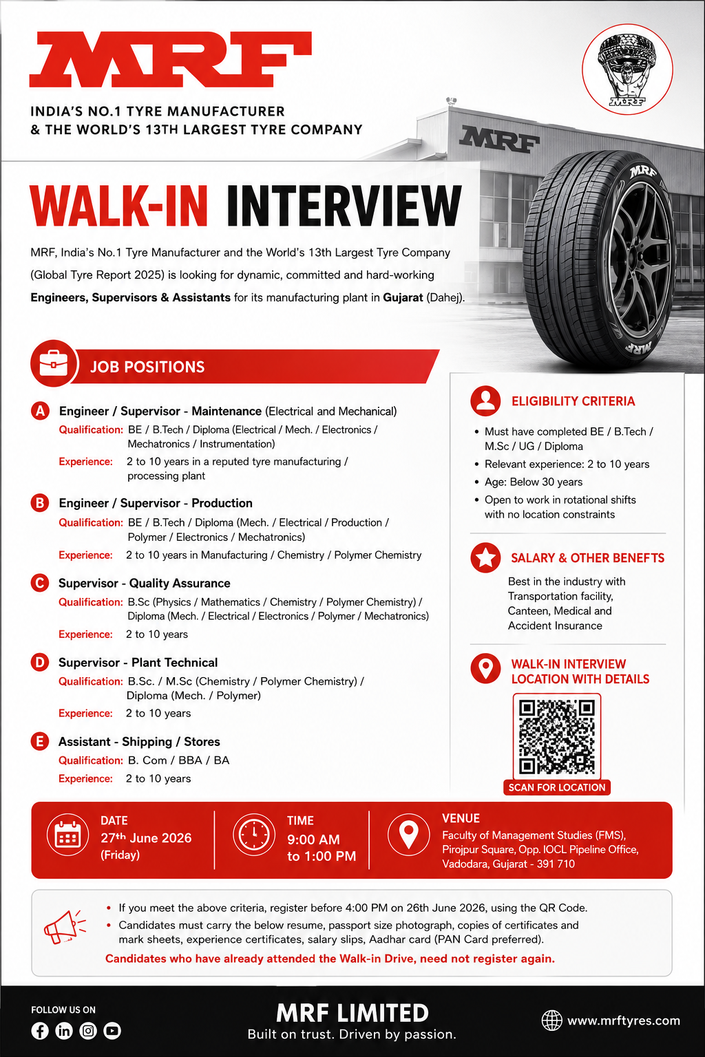MRF Walk-In Interview 2026