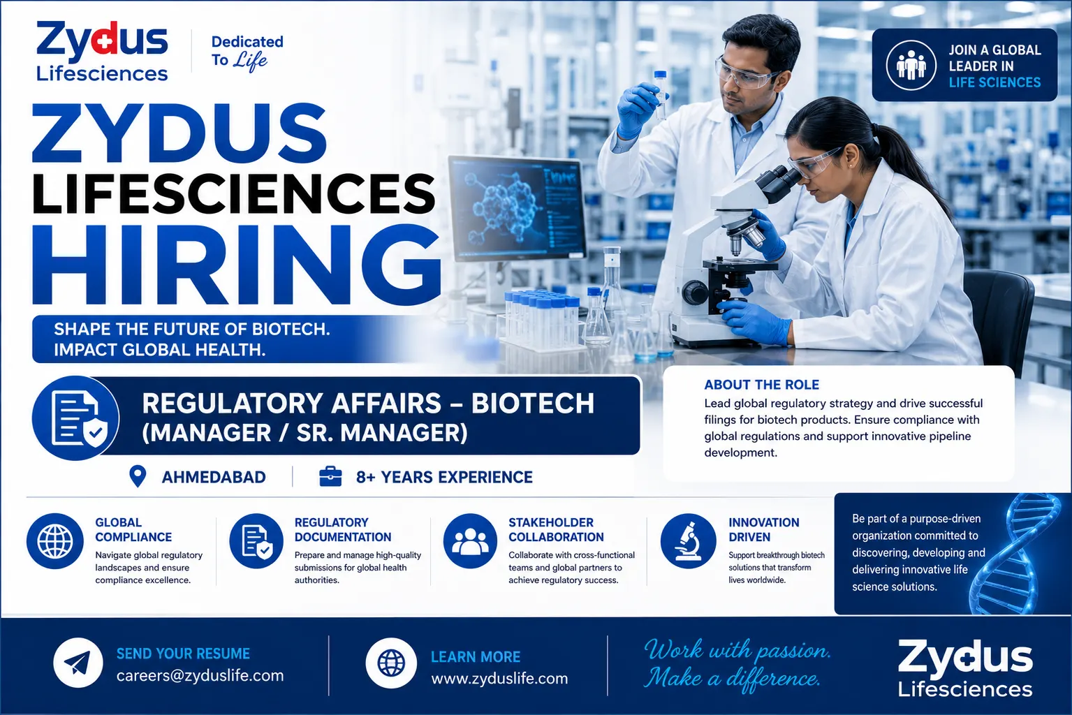 Zydus Lifesciences Hiring Regulatory Affairs Manager Biotech