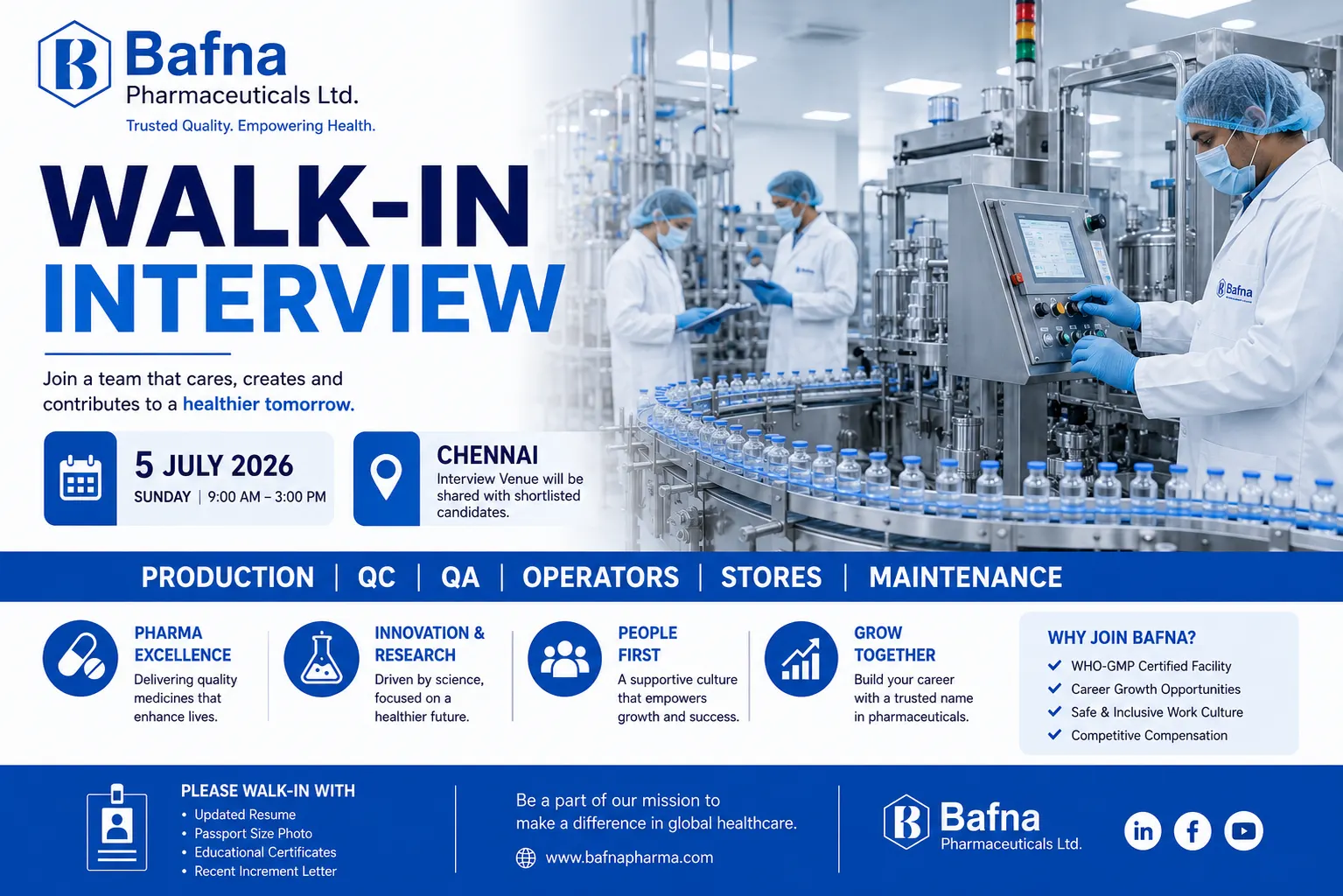Bafna Pharma Walk-In Interview 2026