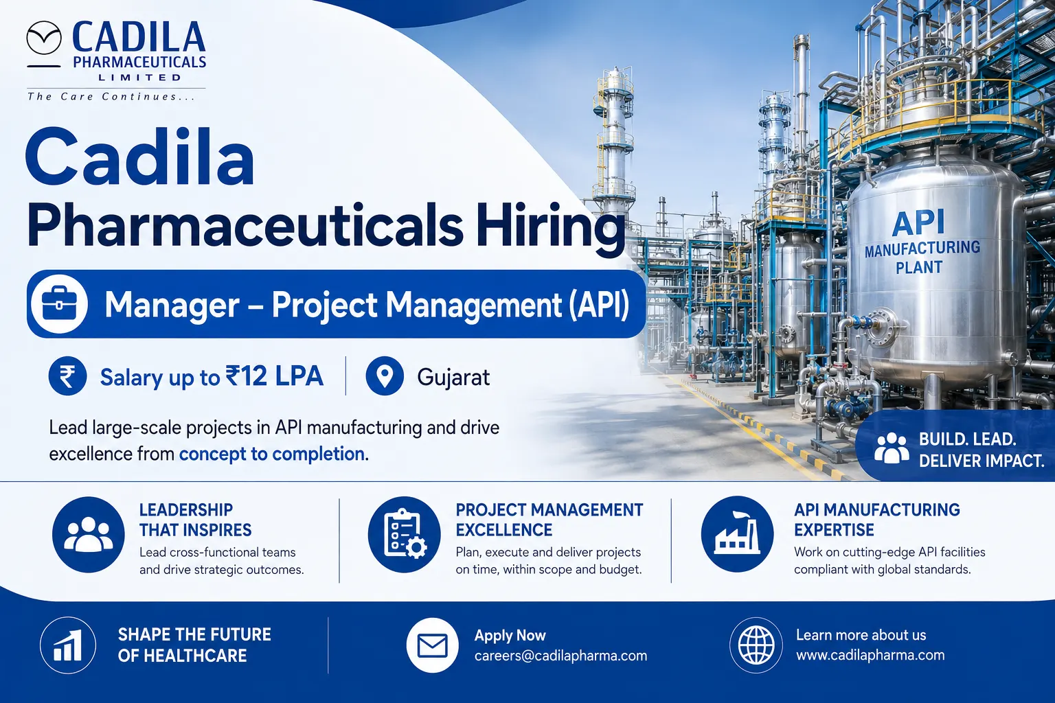 Cadila Pharmaceuticals Manager Project Management (API) Jobs 2026