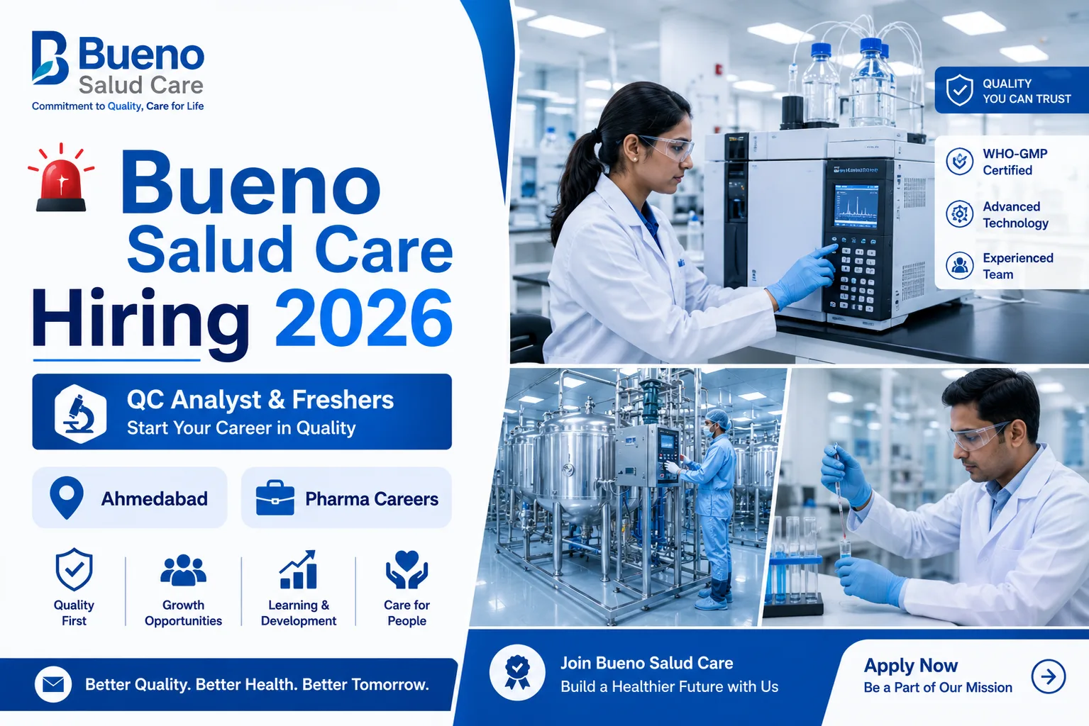 Bueno Salud Care QC Analyst & B.Sc Fresher Jobs in Ahmedabad 2026