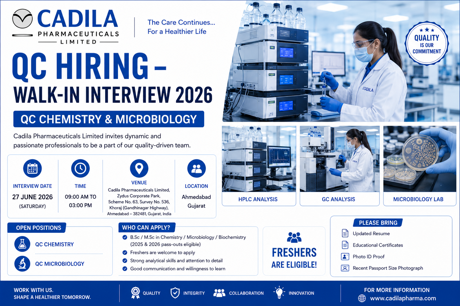 Cadila Pharmaceuticals QC Jobs 2026